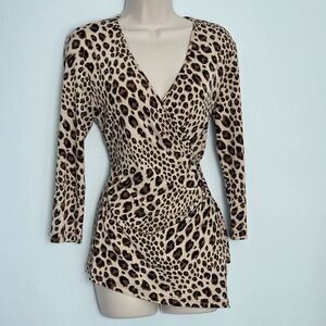 EUC Spense Leopard Print Surplice Wrap Top